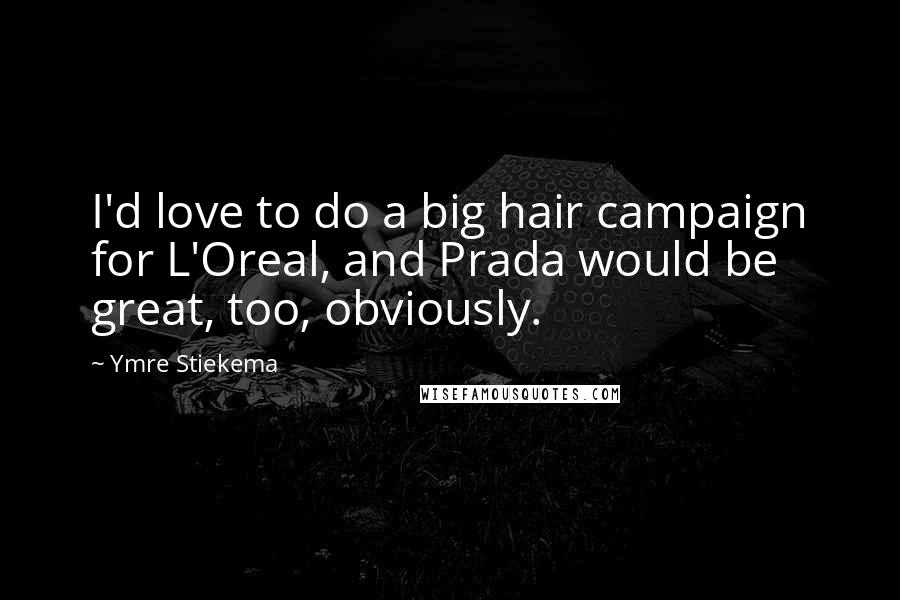 Ymre Stiekema Quotes: I'd love to do a big hair campaign for L'Oreal, and Prada would be great, too, obviously.