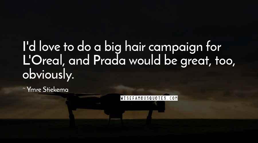 Ymre Stiekema Quotes: I'd love to do a big hair campaign for L'Oreal, and Prada would be great, too, obviously.