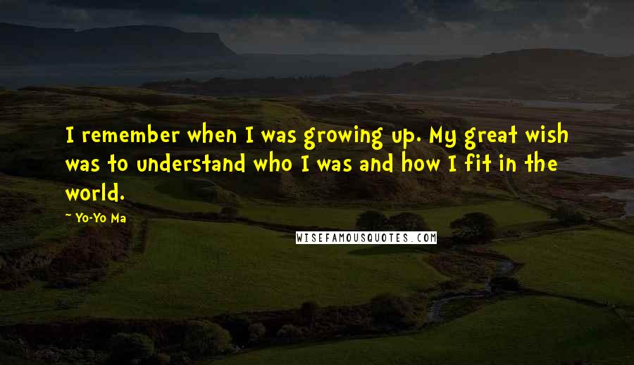 Yo-Yo Ma Quotes: I remember when I was growing up. My great wish was to understand who I was and how I fit in the world.