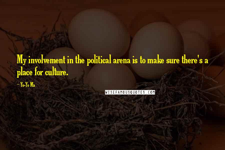 Yo-Yo Ma Quotes: My involvement in the political arena is to make sure there's a place for culture.