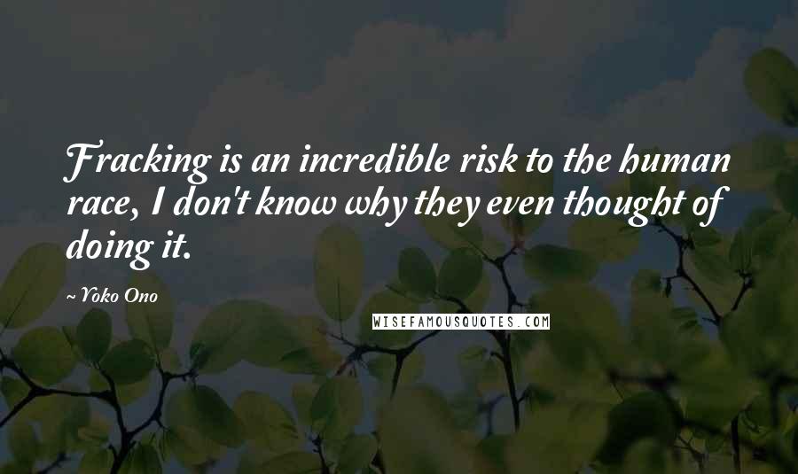 Yoko Ono Quotes: Fracking is an incredible risk to the human race, I don't know why they even thought of doing it.
