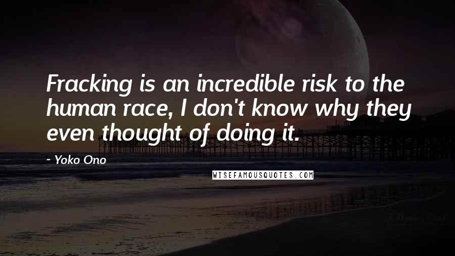 Yoko Ono Quotes: Fracking is an incredible risk to the human race, I don't know why they even thought of doing it.