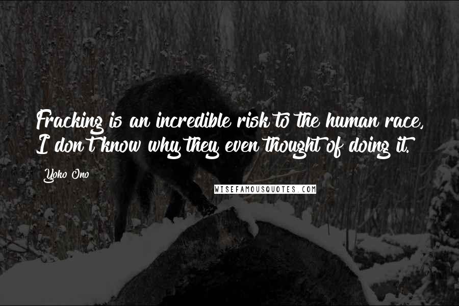 Yoko Ono Quotes: Fracking is an incredible risk to the human race, I don't know why they even thought of doing it.