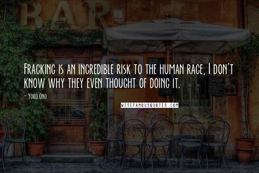 Yoko Ono Quotes: Fracking is an incredible risk to the human race, I don't know why they even thought of doing it.