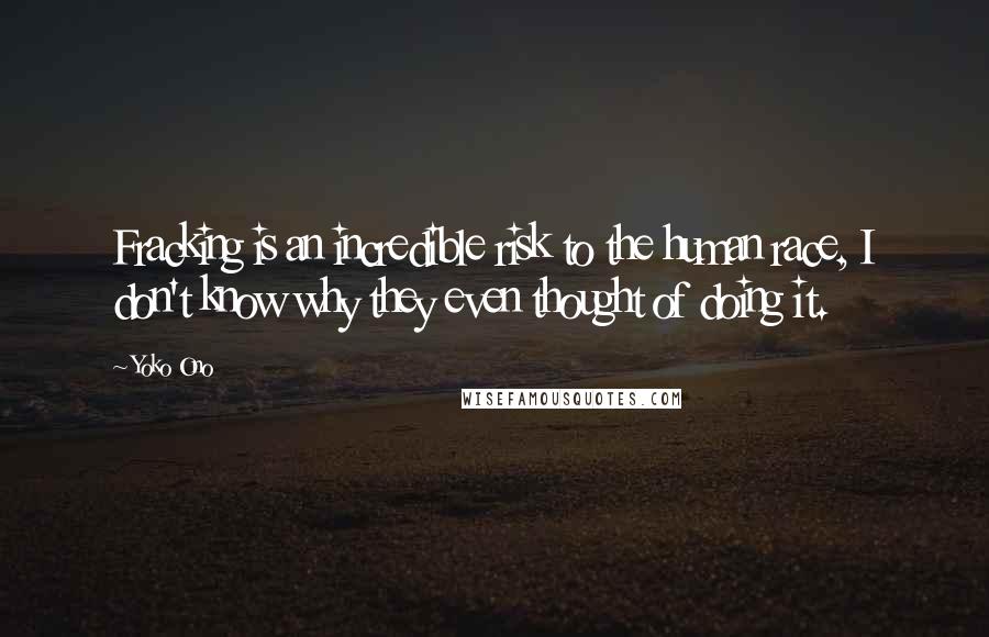 Yoko Ono Quotes: Fracking is an incredible risk to the human race, I don't know why they even thought of doing it.