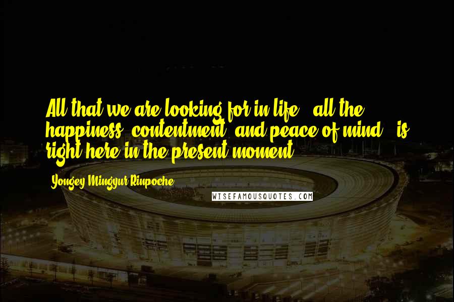 Yongey Mingyur Rinpoche Quotes: All that we are looking for in life - all the happiness, contentment, and peace of mind - is right here in the present moment.