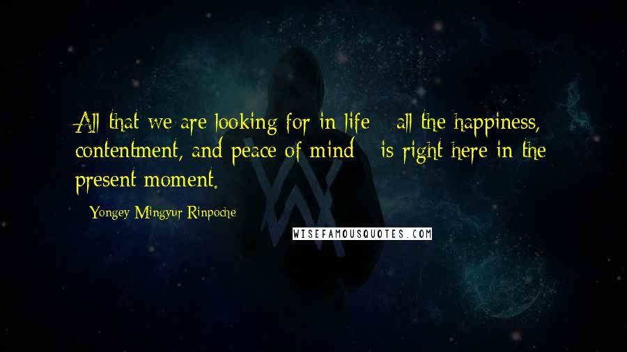 Yongey Mingyur Rinpoche Quotes: All that we are looking for in life - all the happiness, contentment, and peace of mind - is right here in the present moment.