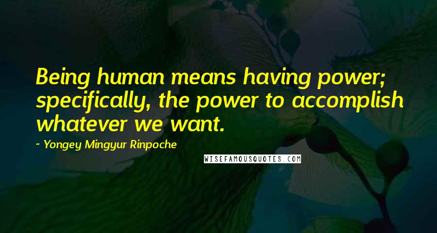 Yongey Mingyur Rinpoche Quotes: Being human means having power; specifically, the power to accomplish whatever we want.