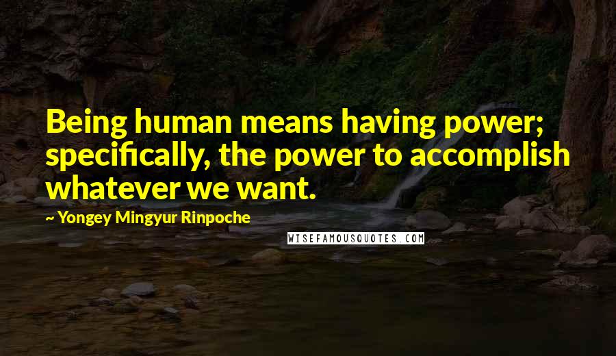 Yongey Mingyur Rinpoche Quotes: Being human means having power; specifically, the power to accomplish whatever we want.