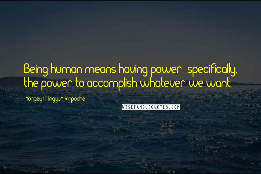 Yongey Mingyur Rinpoche Quotes: Being human means having power; specifically, the power to accomplish whatever we want.