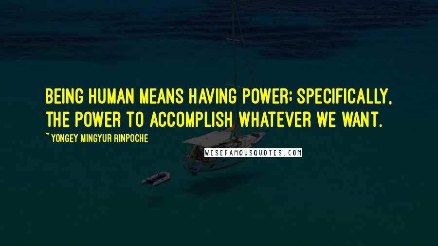 Yongey Mingyur Rinpoche Quotes: Being human means having power; specifically, the power to accomplish whatever we want.