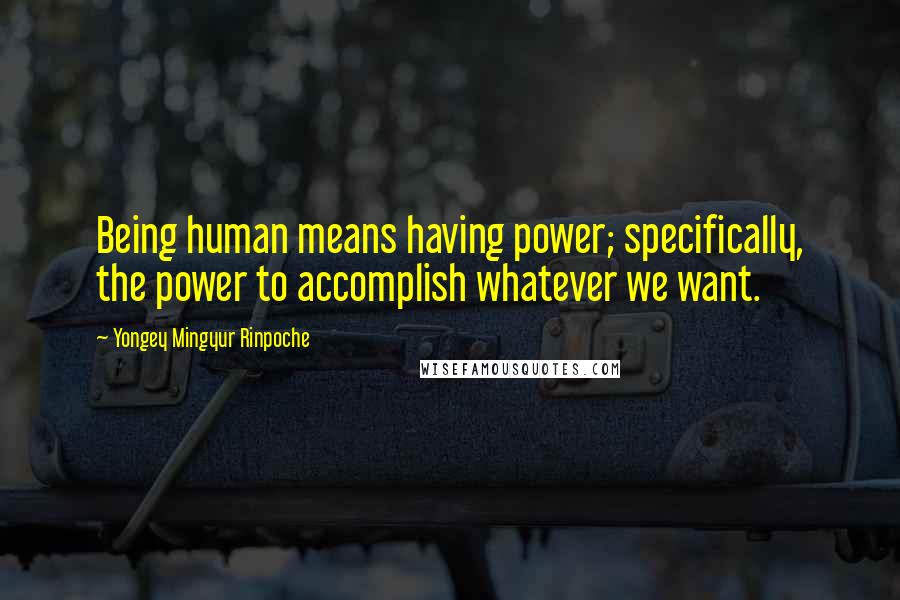 Yongey Mingyur Rinpoche Quotes: Being human means having power; specifically, the power to accomplish whatever we want.