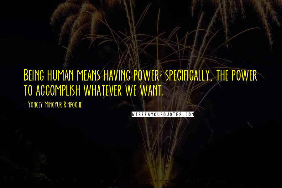 Yongey Mingyur Rinpoche Quotes: Being human means having power; specifically, the power to accomplish whatever we want.