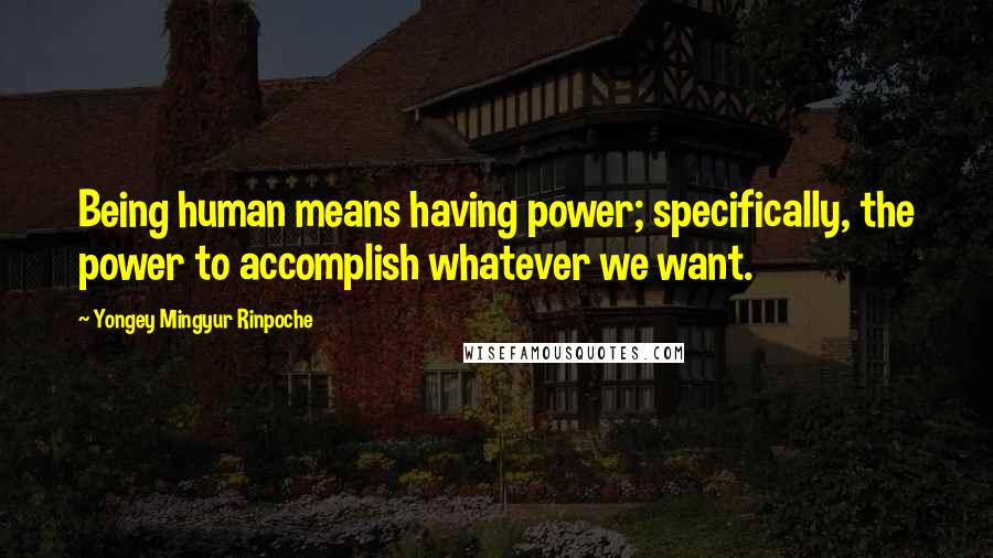 Yongey Mingyur Rinpoche Quotes: Being human means having power; specifically, the power to accomplish whatever we want.