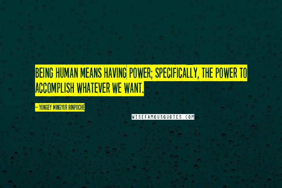 Yongey Mingyur Rinpoche Quotes: Being human means having power; specifically, the power to accomplish whatever we want.