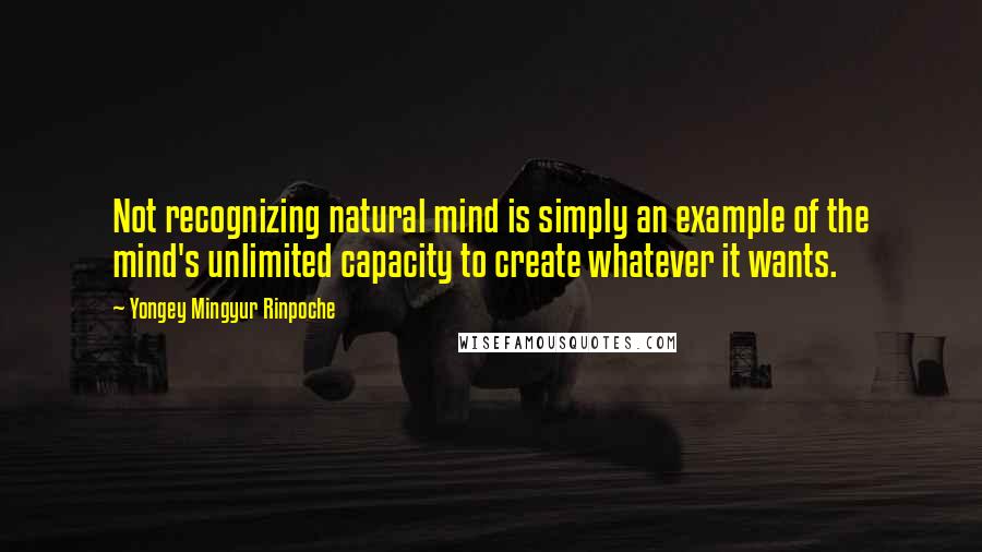 Yongey Mingyur Rinpoche Quotes: Not recognizing natural mind is simply an example of the mind's unlimited capacity to create whatever it wants.