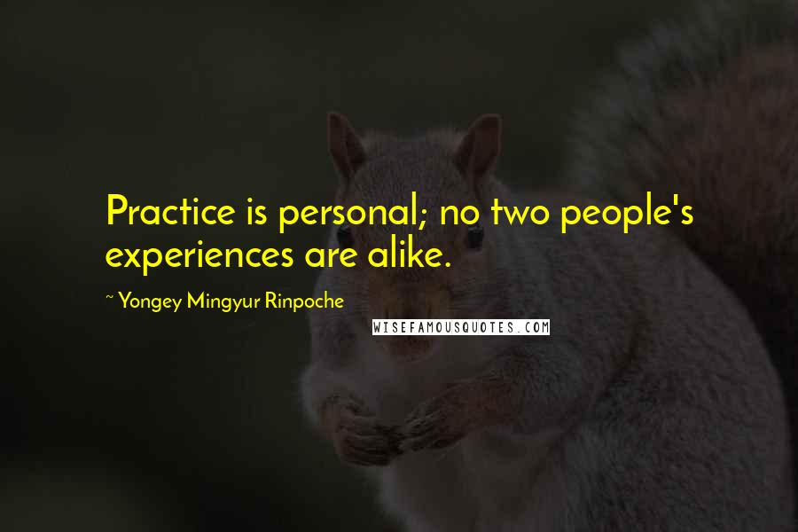 Yongey Mingyur Rinpoche Quotes: Practice is personal; no two people's experiences are alike.