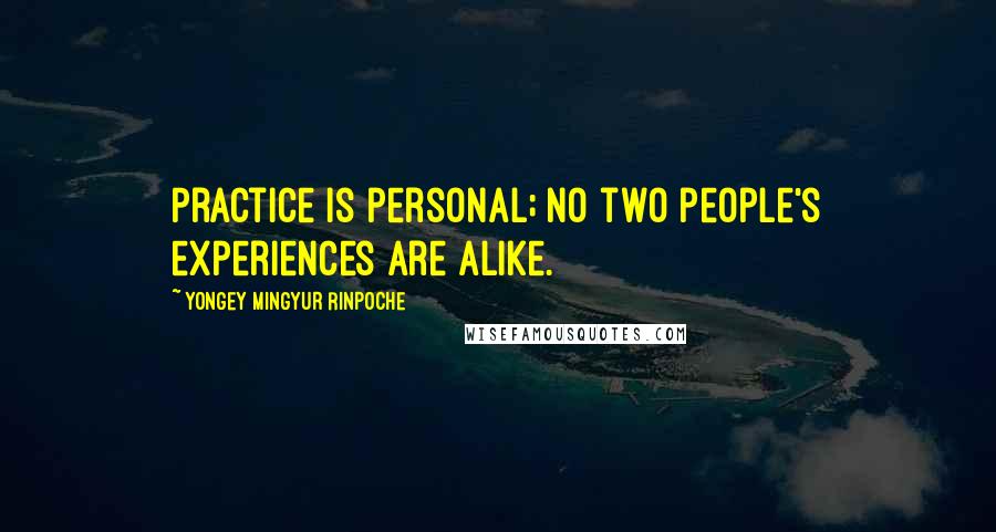 Yongey Mingyur Rinpoche Quotes: Practice is personal; no two people's experiences are alike.