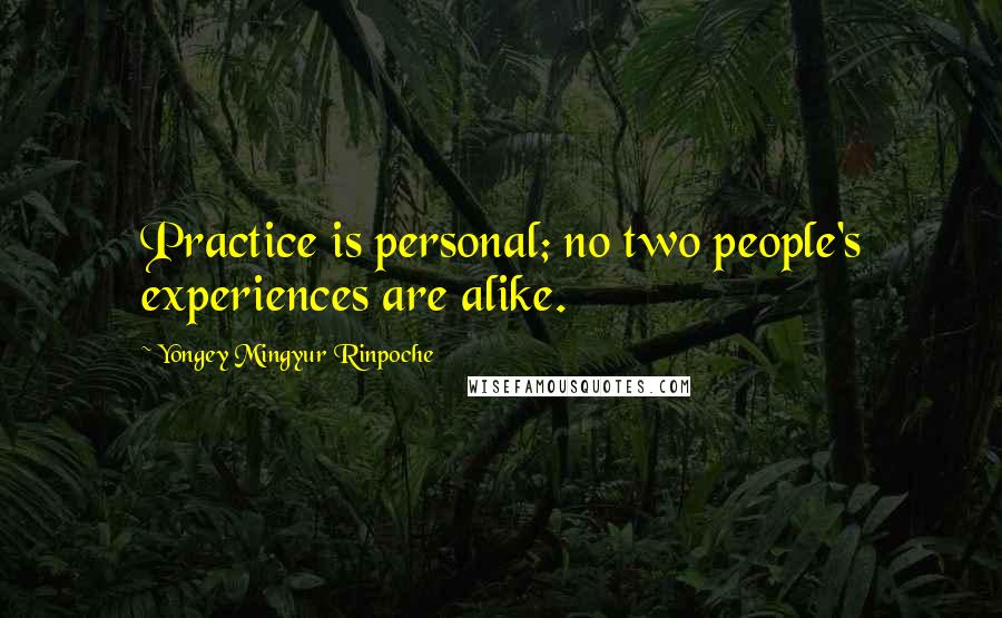 Yongey Mingyur Rinpoche Quotes: Practice is personal; no two people's experiences are alike.