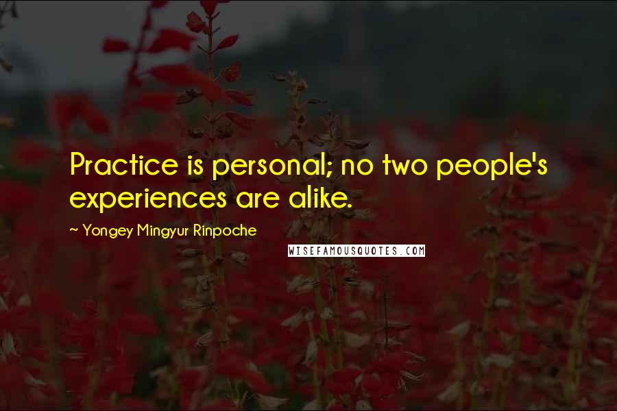 Yongey Mingyur Rinpoche Quotes: Practice is personal; no two people's experiences are alike.