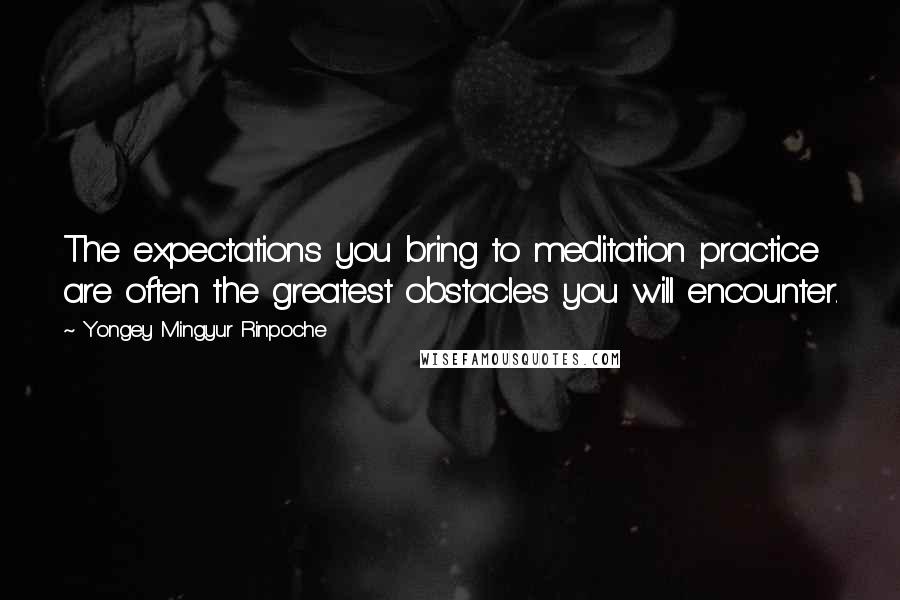 Yongey Mingyur Rinpoche Quotes: The expectations you bring to meditation practice are often the greatest obstacles you will encounter.