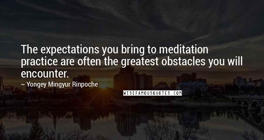 Yongey Mingyur Rinpoche Quotes: The expectations you bring to meditation practice are often the greatest obstacles you will encounter.