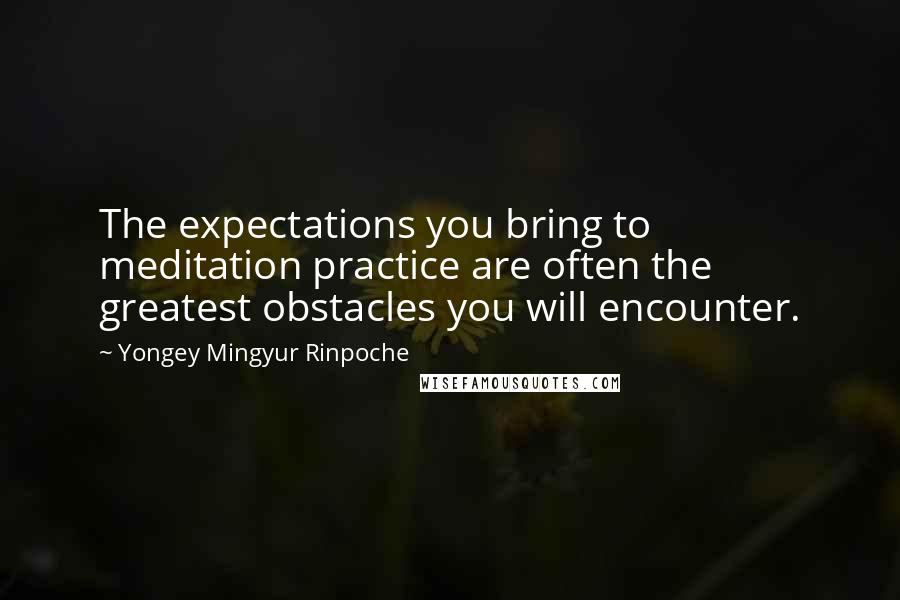 Yongey Mingyur Rinpoche Quotes: The expectations you bring to meditation practice are often the greatest obstacles you will encounter.