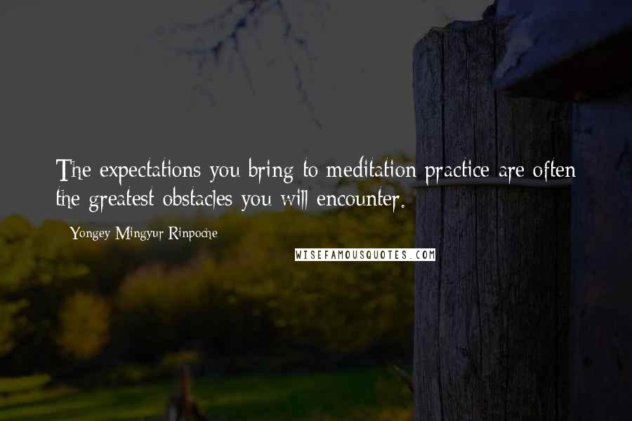 Yongey Mingyur Rinpoche Quotes: The expectations you bring to meditation practice are often the greatest obstacles you will encounter.