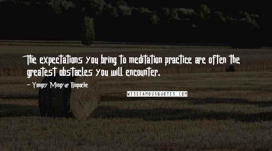 Yongey Mingyur Rinpoche Quotes: The expectations you bring to meditation practice are often the greatest obstacles you will encounter.