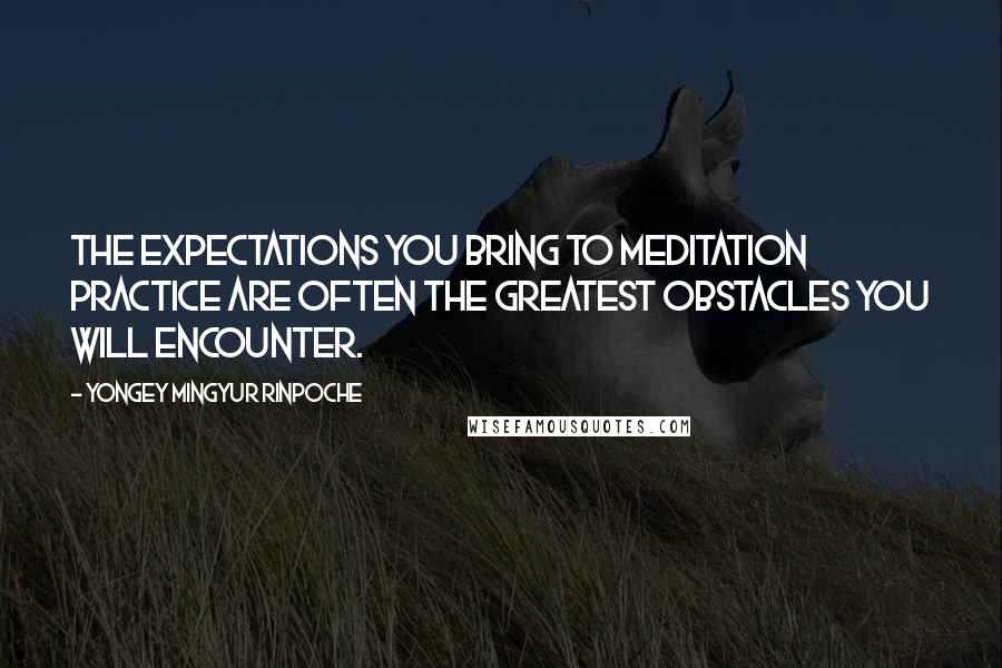 Yongey Mingyur Rinpoche Quotes: The expectations you bring to meditation practice are often the greatest obstacles you will encounter.