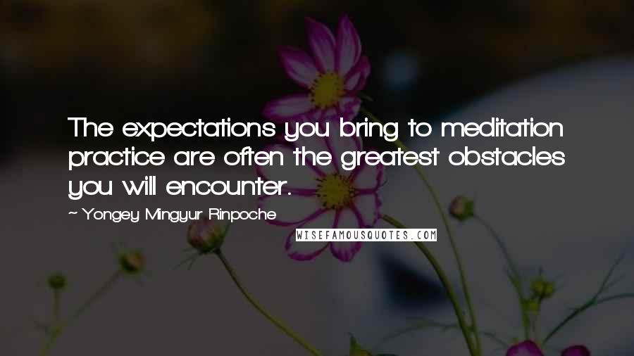 Yongey Mingyur Rinpoche Quotes: The expectations you bring to meditation practice are often the greatest obstacles you will encounter.