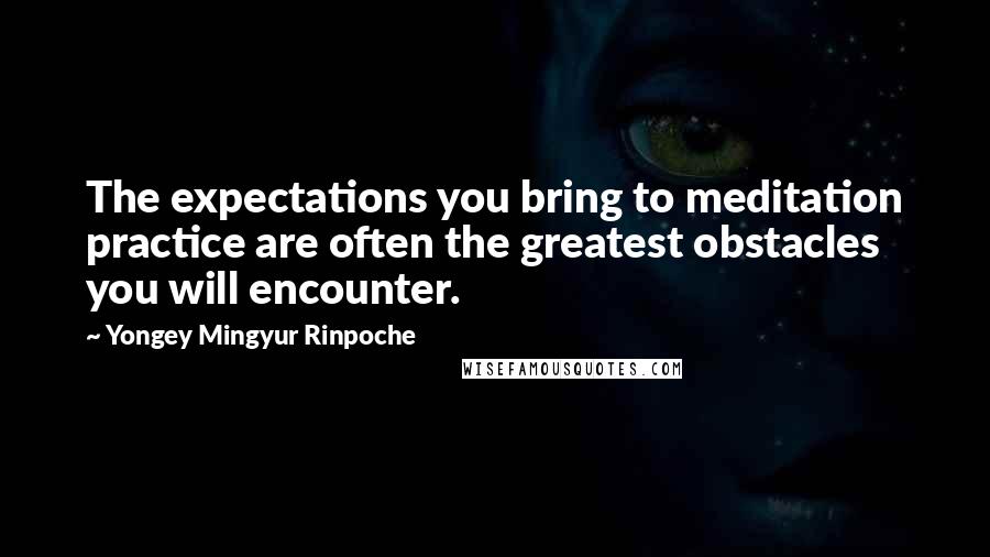 Yongey Mingyur Rinpoche Quotes: The expectations you bring to meditation practice are often the greatest obstacles you will encounter.