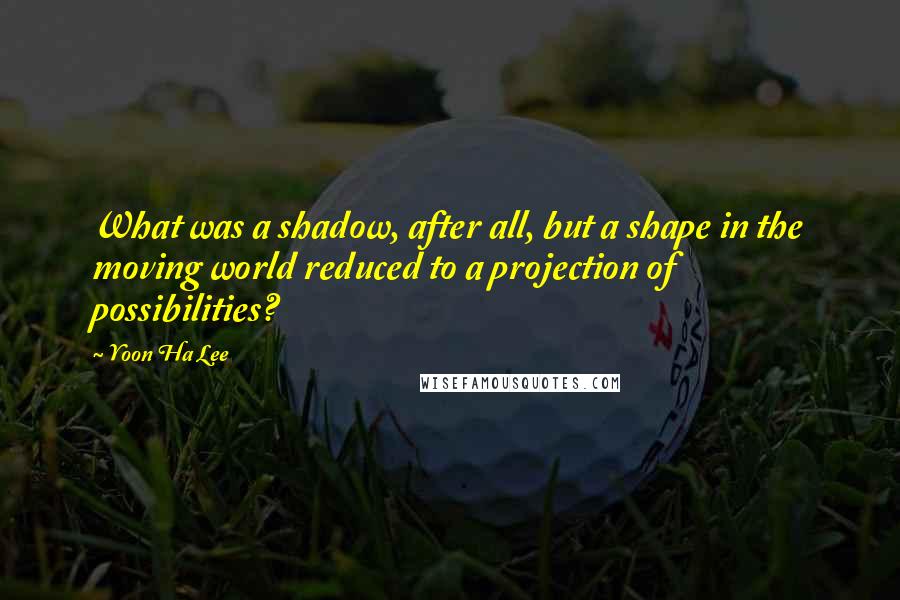 Yoon Ha Lee Quotes: What was a shadow, after all, but a shape in the moving world reduced to a projection of possibilities?