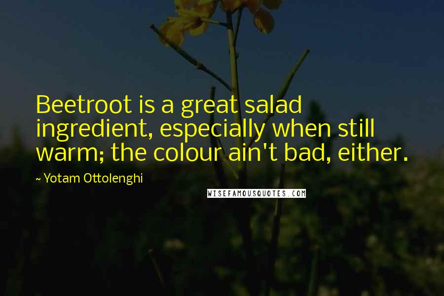 Yotam Ottolenghi Quotes: Beetroot is a great salad ingredient, especially when still warm; the colour ain't bad, either.