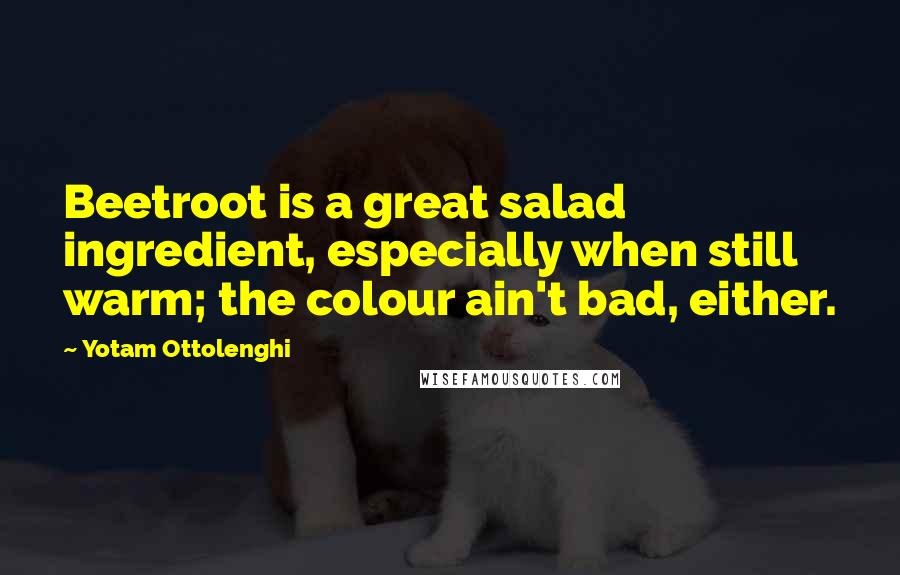 Yotam Ottolenghi Quotes: Beetroot is a great salad ingredient, especially when still warm; the colour ain't bad, either.