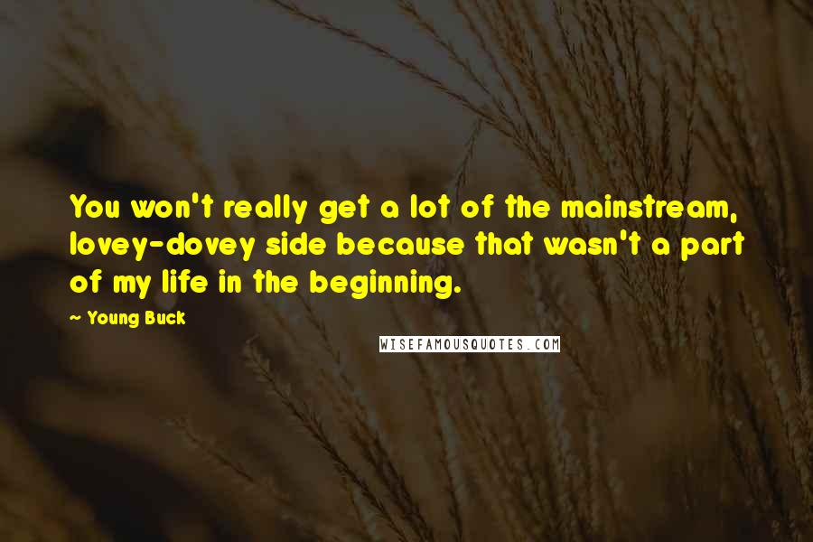 Young Buck Quotes: You won't really get a lot of the mainstream, lovey-dovey side because that wasn't a part of my life in the beginning.