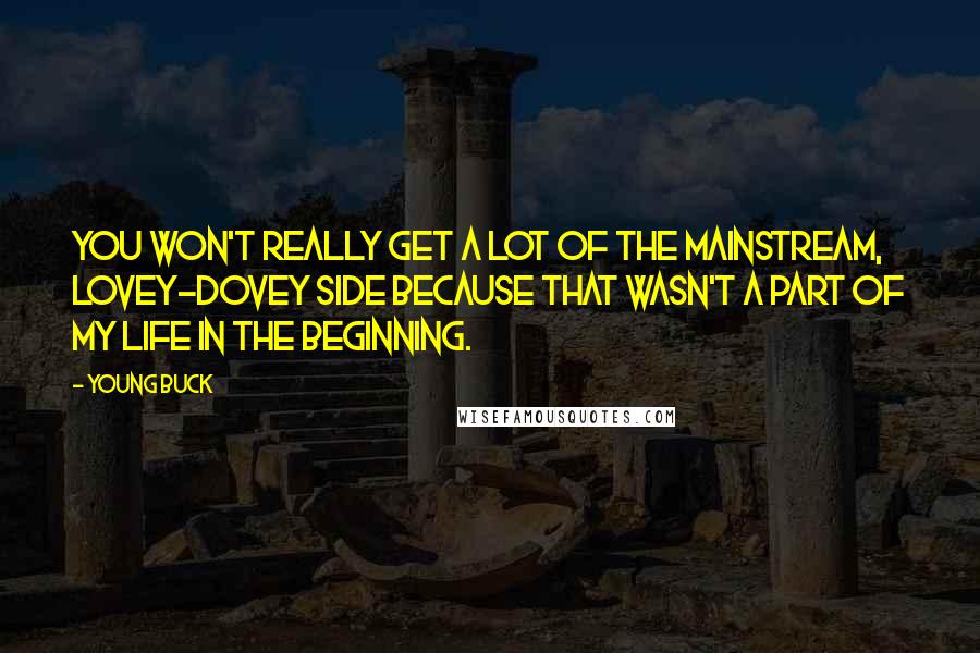 Young Buck Quotes: You won't really get a lot of the mainstream, lovey-dovey side because that wasn't a part of my life in the beginning.