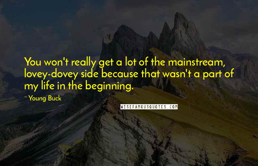 Young Buck Quotes: You won't really get a lot of the mainstream, lovey-dovey side because that wasn't a part of my life in the beginning.