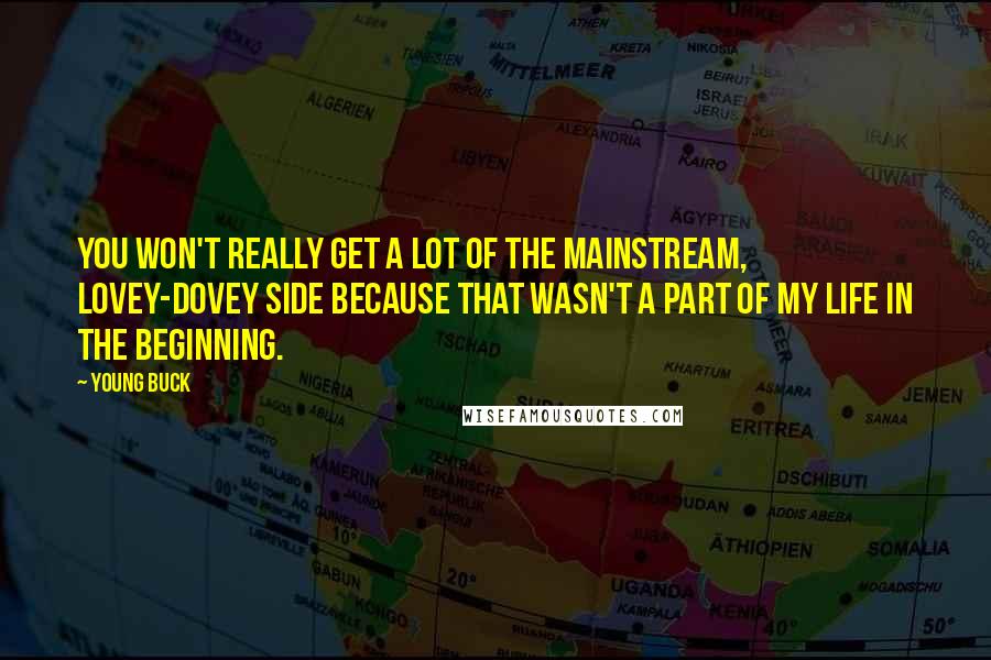 Young Buck Quotes: You won't really get a lot of the mainstream, lovey-dovey side because that wasn't a part of my life in the beginning.
