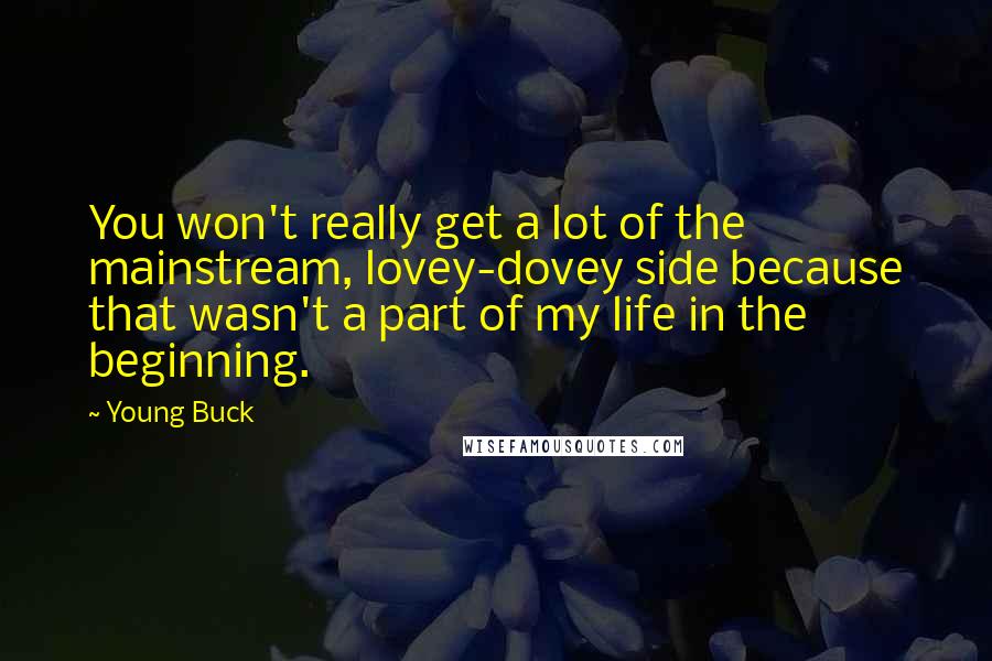 Young Buck Quotes: You won't really get a lot of the mainstream, lovey-dovey side because that wasn't a part of my life in the beginning.