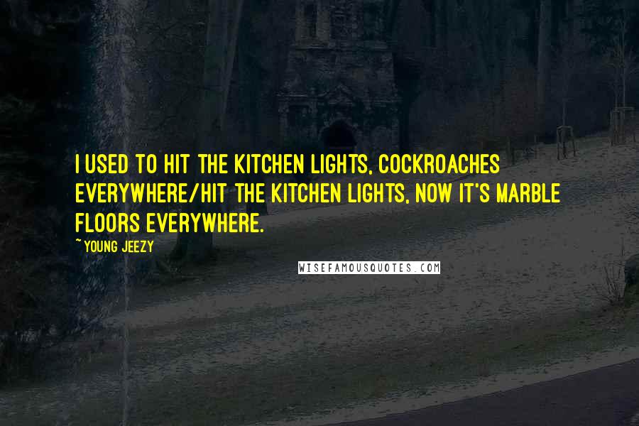 Young Jeezy Quotes: I used to hit the kitchen lights, cockroaches everywhere/Hit the kitchen lights, now it's marble floors everywhere.