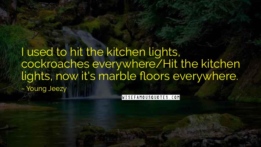 Young Jeezy Quotes: I used to hit the kitchen lights, cockroaches everywhere/Hit the kitchen lights, now it's marble floors everywhere.