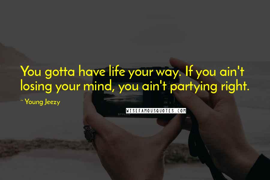 Young Jeezy Quotes: You gotta have life your way. If you ain't losing your mind, you ain't partying right.