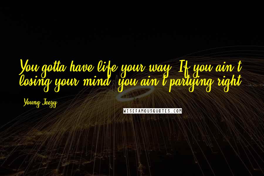 Young Jeezy Quotes: You gotta have life your way. If you ain't losing your mind, you ain't partying right.