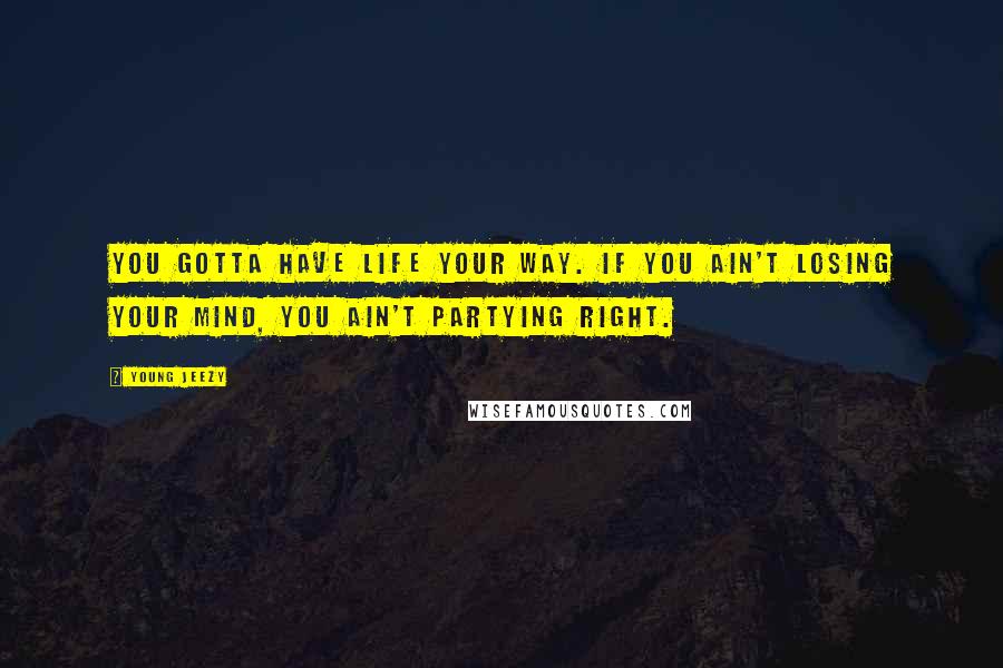 Young Jeezy Quotes: You gotta have life your way. If you ain't losing your mind, you ain't partying right.