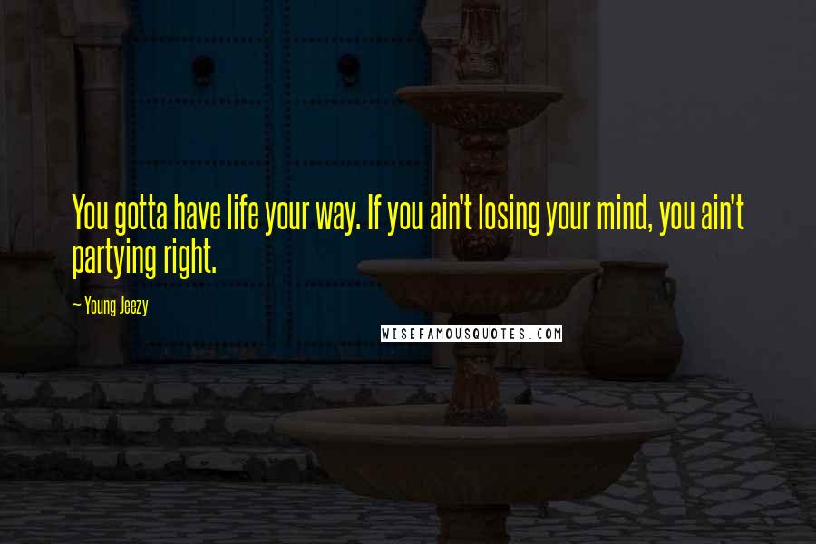Young Jeezy Quotes: You gotta have life your way. If you ain't losing your mind, you ain't partying right.