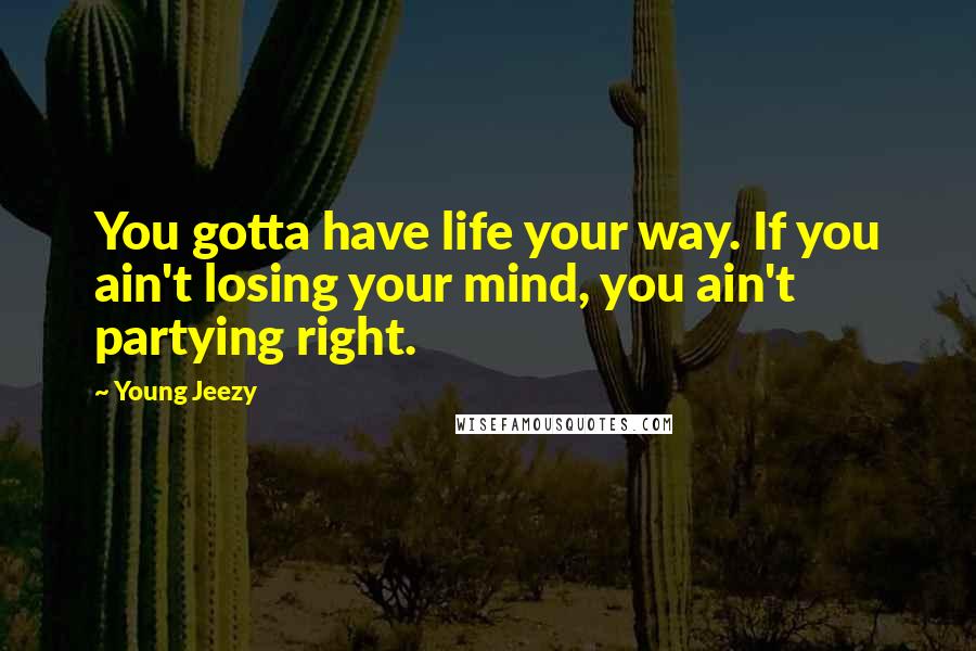 Young Jeezy Quotes: You gotta have life your way. If you ain't losing your mind, you ain't partying right.
