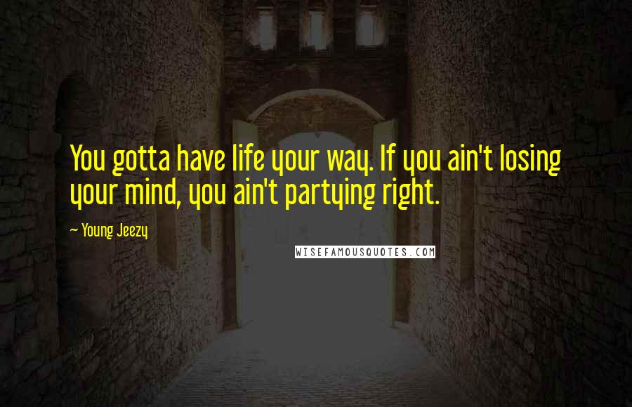 Young Jeezy Quotes: You gotta have life your way. If you ain't losing your mind, you ain't partying right.