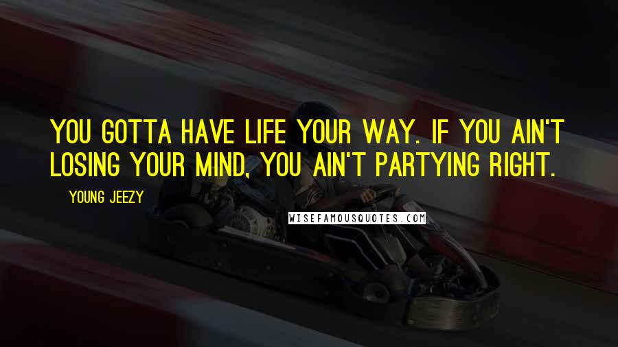 Young Jeezy Quotes: You gotta have life your way. If you ain't losing your mind, you ain't partying right.