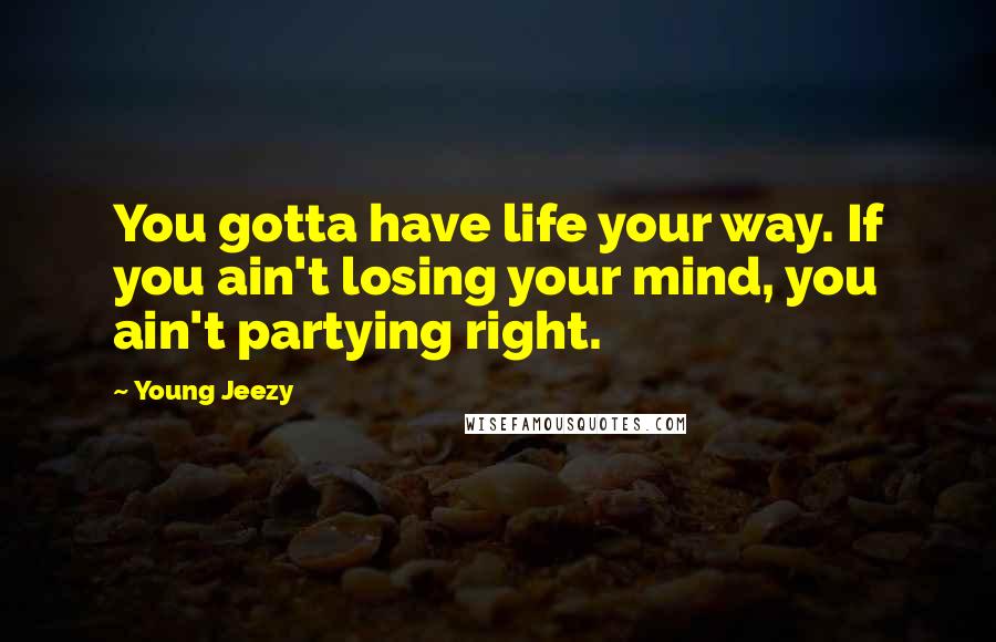 Young Jeezy Quotes: You gotta have life your way. If you ain't losing your mind, you ain't partying right.